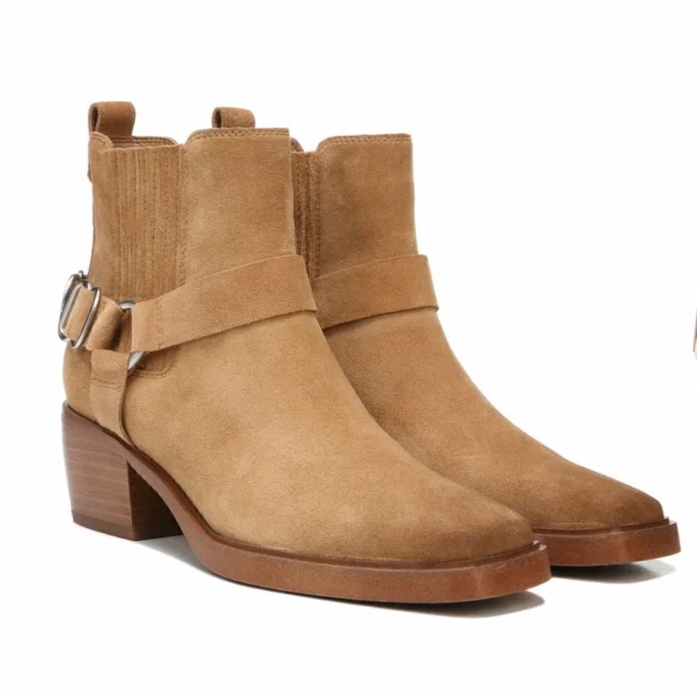 Sam Edelman Bellamie Leather Suede Western Style Ankle Boots Camel Size 6